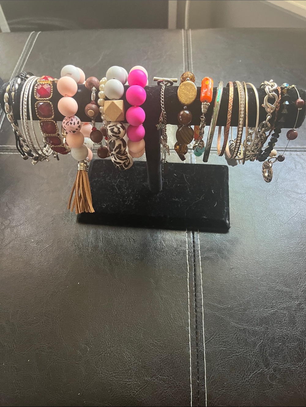 Source Unknown Pink, Cream and Brown Mixed Bead Bracelet (22 total)Stack